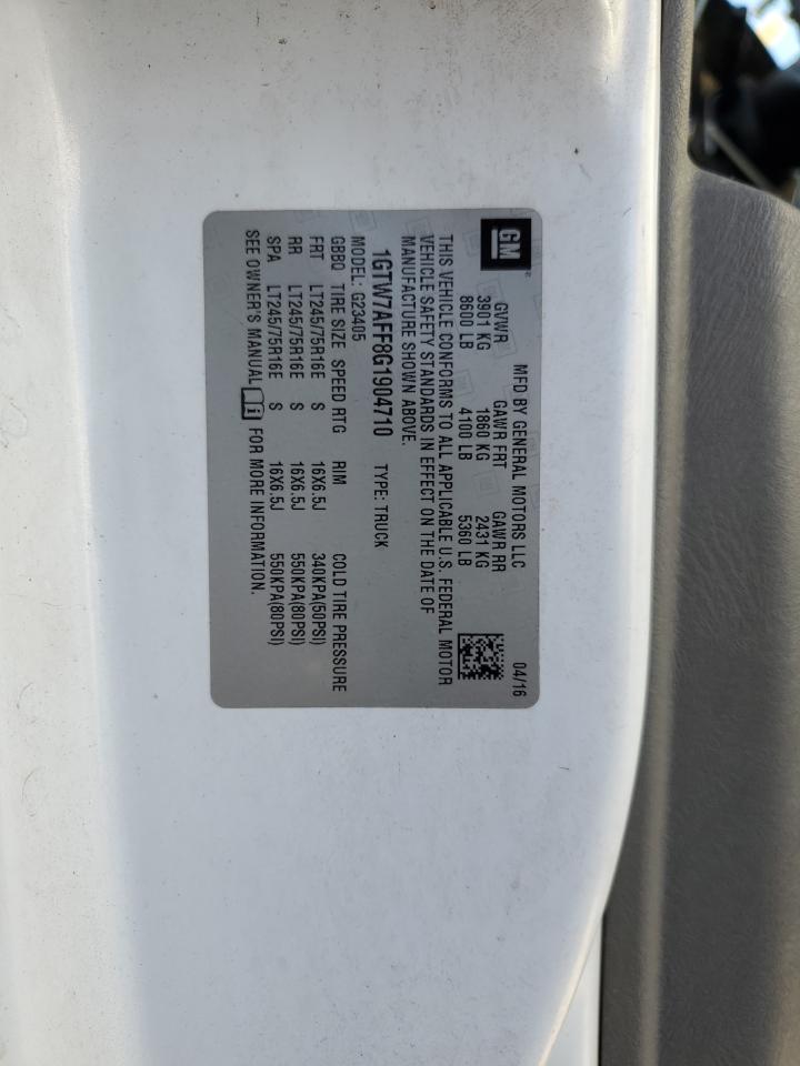 2016 GMC Savana G2500 VIN: 1GTW7AFF8G1904710 Lot: 90906885