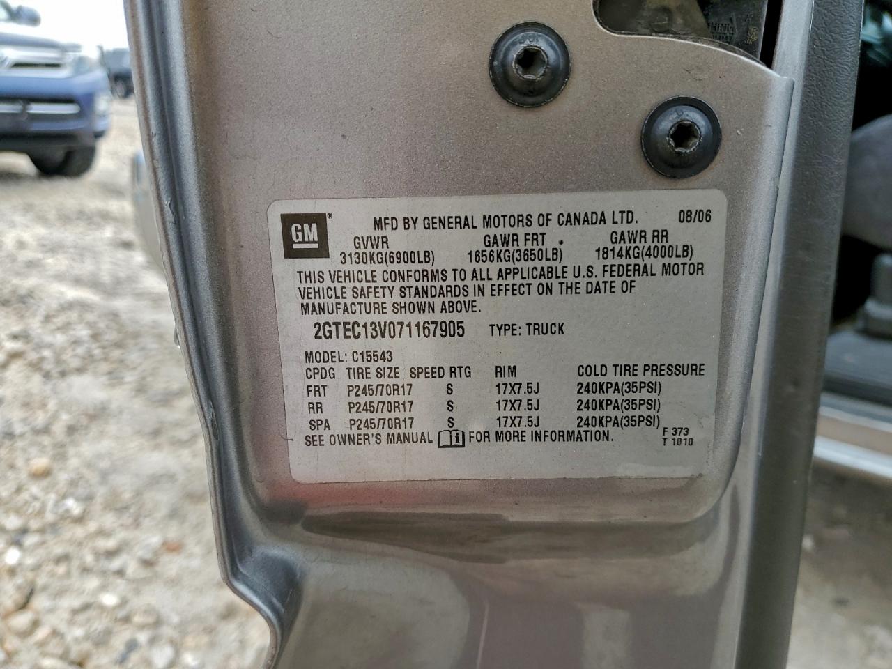 2007 GMC New Sierra C1500 Classic VIN: 2GTEC13V071167905 Lot: 93307265