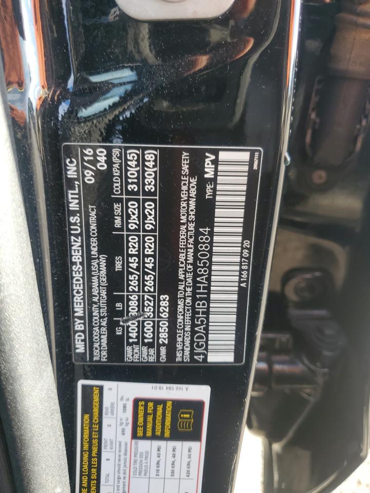 2017 Mercedes-Benz Gle 350 4Matic VIN: 4JGDA5HB1HA850884 Lot: 91818045