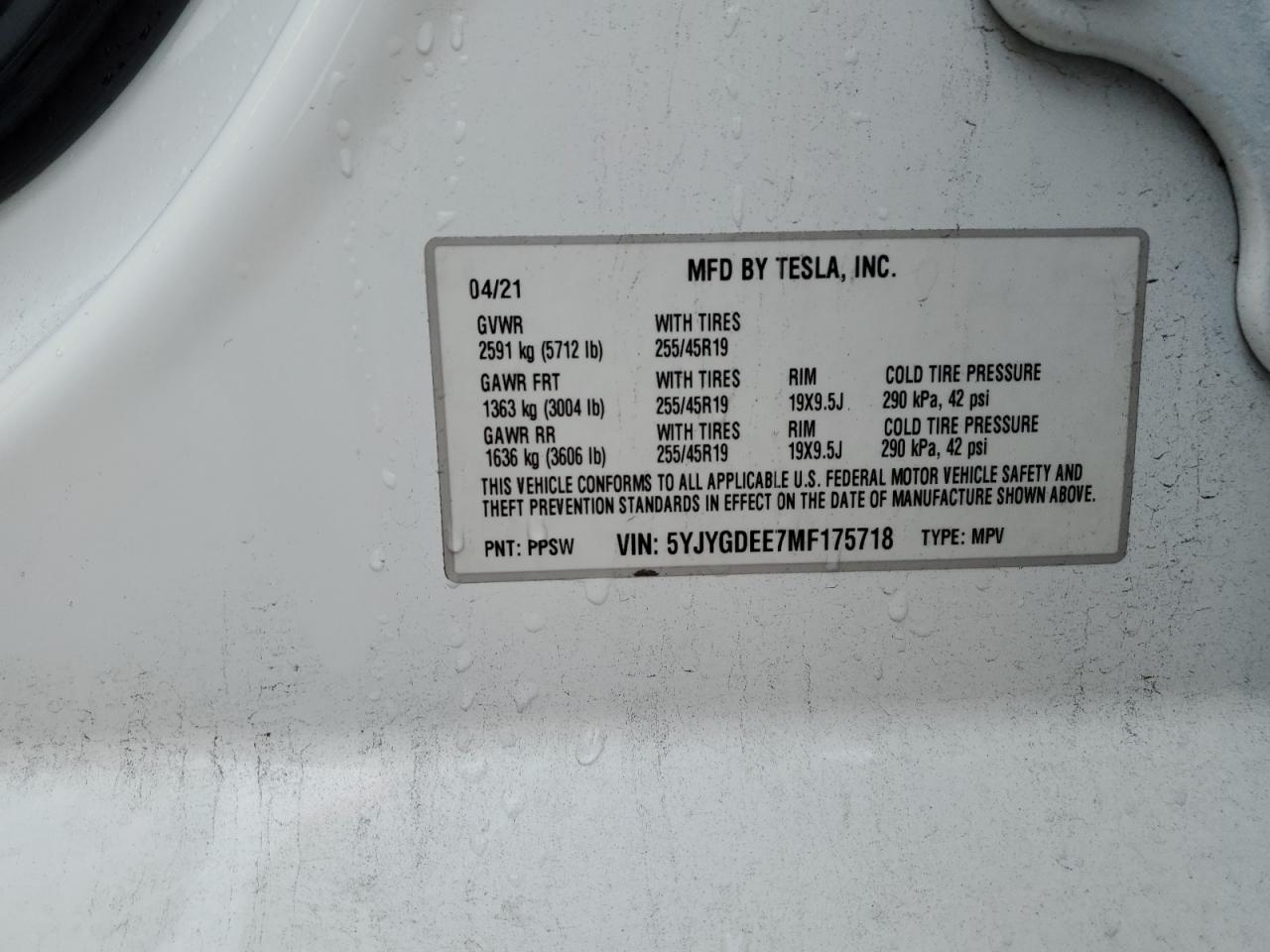 2021 Tesla Model Y VIN: 5YJYGDEE7MF175718 Lot: 90903345