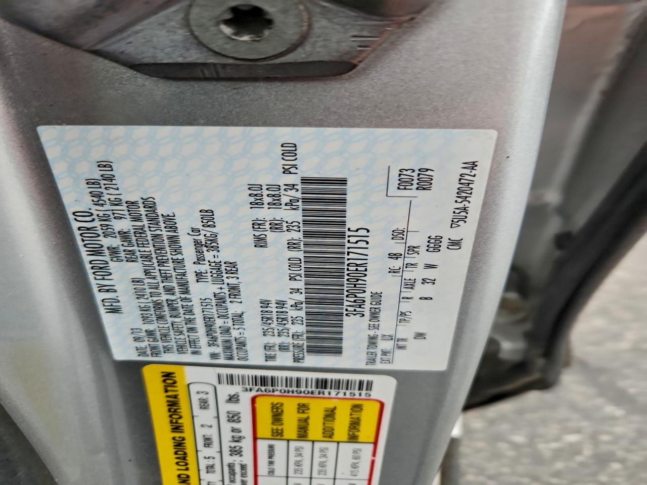 2014 Ford Fusion Se VIN: 3FA6P0H90ER171515 Lot: 94318925