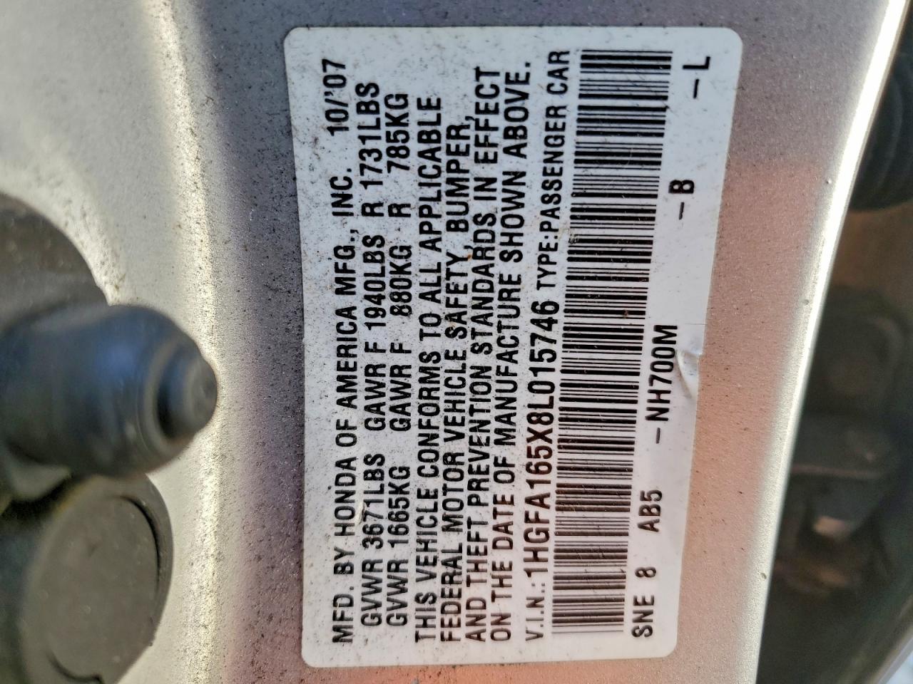 2008 Honda Civic Lx VIN: 1HGFA165X8L015746 Lot: 92501745