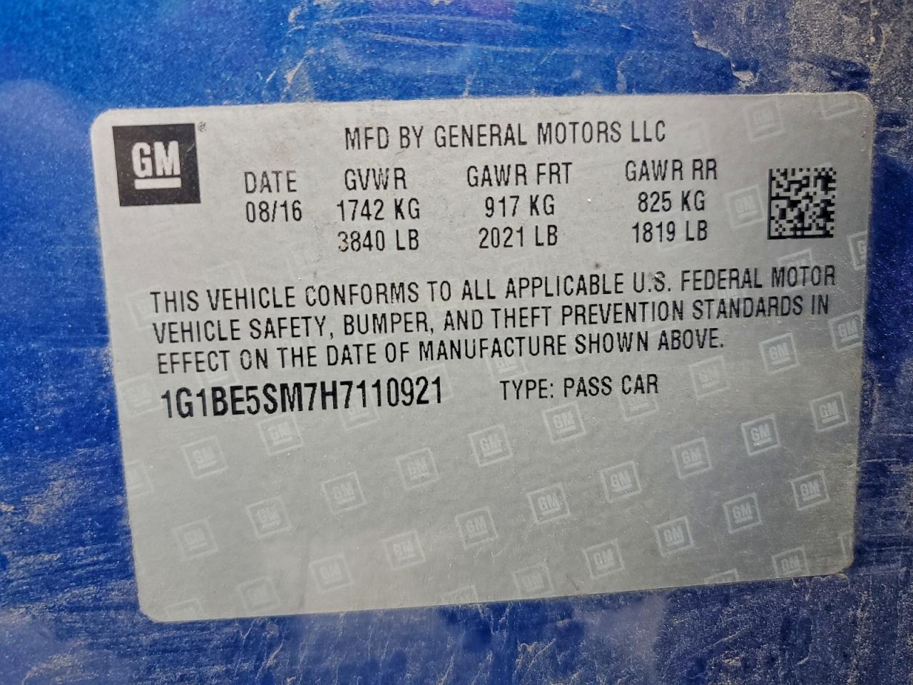 2017 Chevrolet Cruze Lt VIN: 1G1BE5SM7H7110921 Lot: 93921325