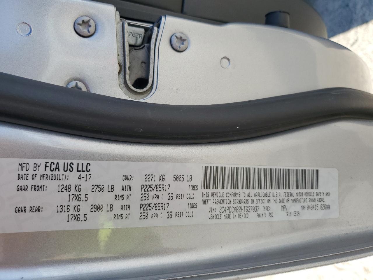 2017 Dodge Journey Se VIN: 3C4PDCAB2HT637037 Lot: 93567745