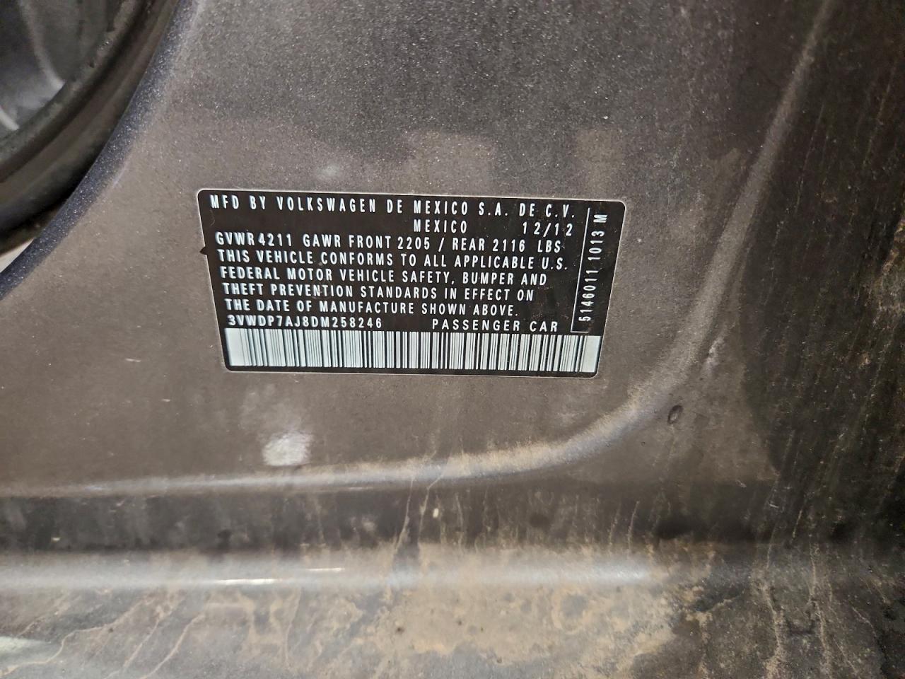 2013 Volkswagen Jetta Se VIN: 3VWDP7AJ8DM258246 Lot: 94516805