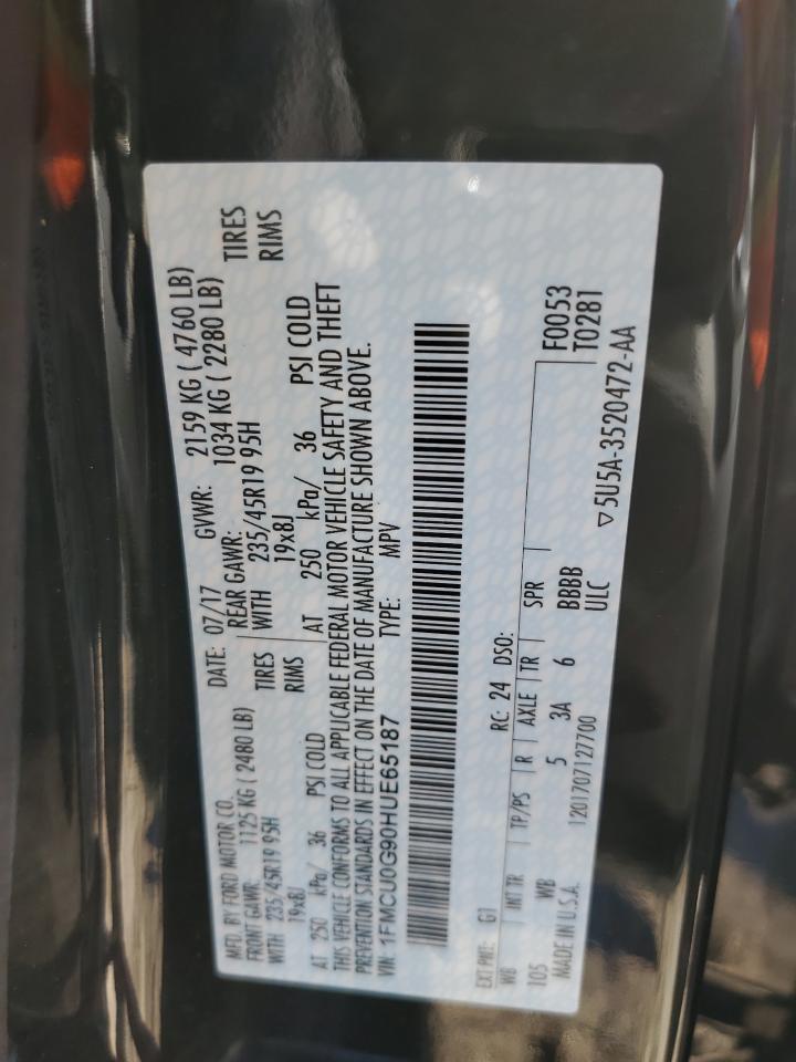 2017 Ford Escape Se VIN: 1FMCU0G90HUE65187 Lot: 92998195