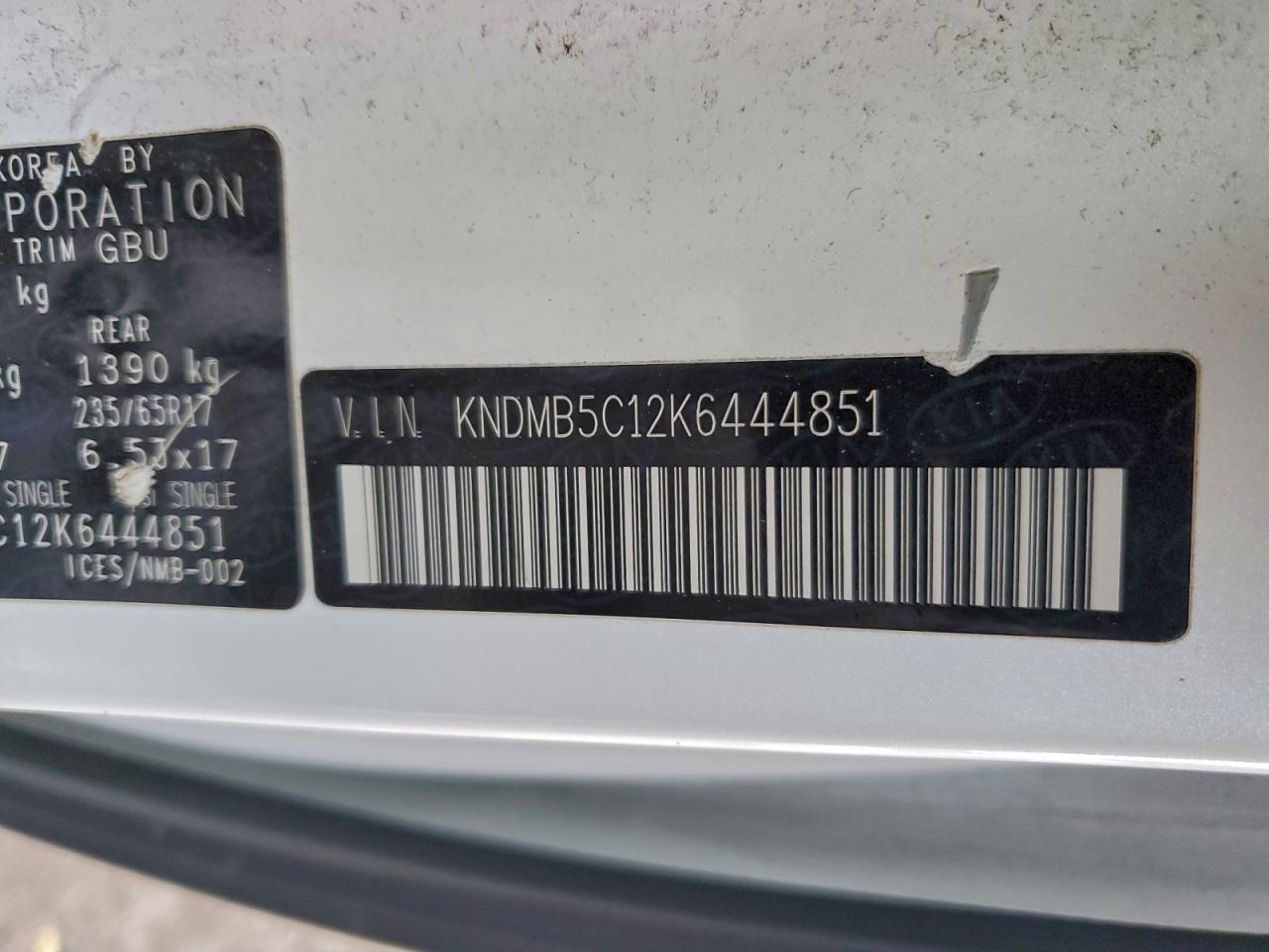 2019 Kia Sedona Lx VIN: KNDMB5C12K6444851 Lot: 94325215