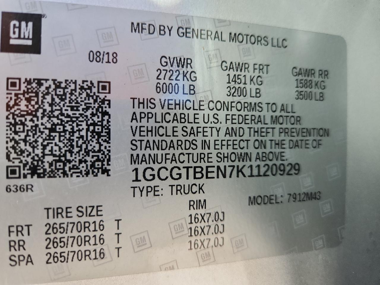 2019 Chevrolet Colorado VIN: 1GCGTBEN7K1120929 Lot: 90678715