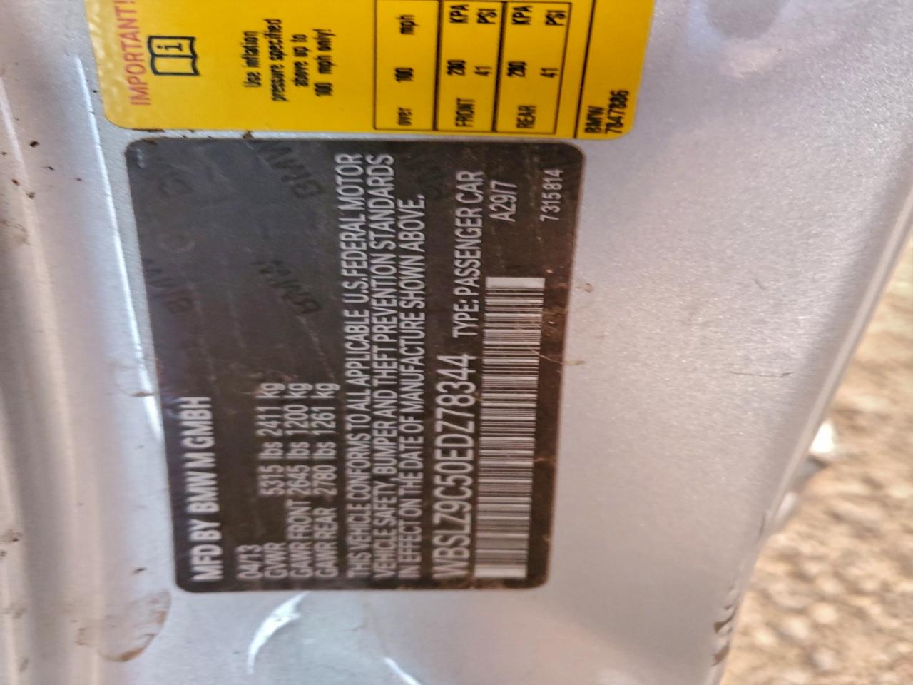 2014 BMW M6 VIN: WBSLZ9C50EDZ78344 Lot: 94000445