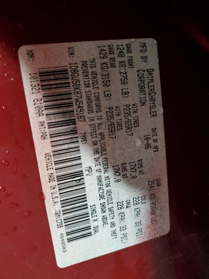 2007 Dodge Nitro Slt VIN: 1D8GU58K87W549167 Lot: 92637295