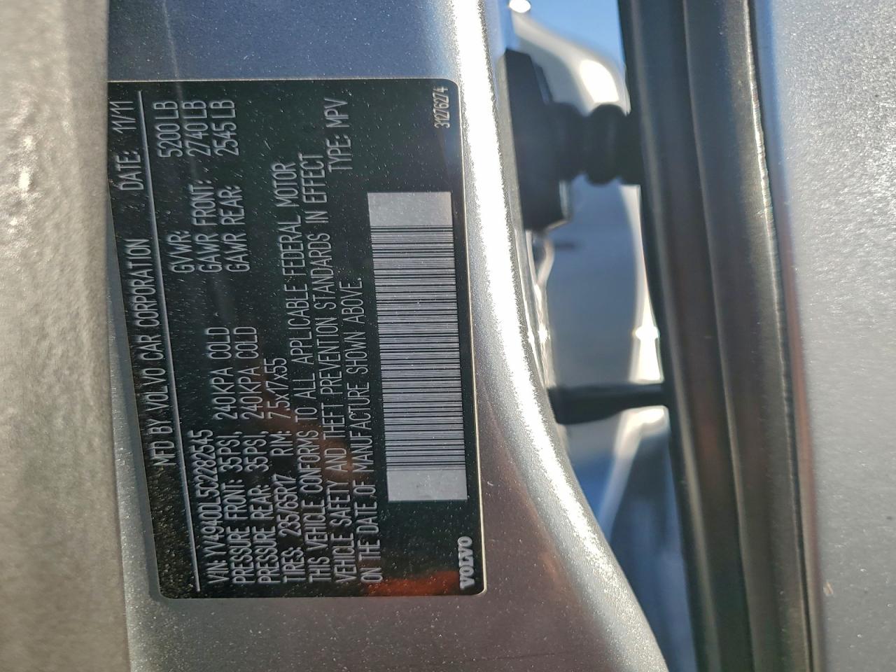 2012 Volvo Xc60 3.2 VIN: YV4940DL5C2282545 Lot: 92796455