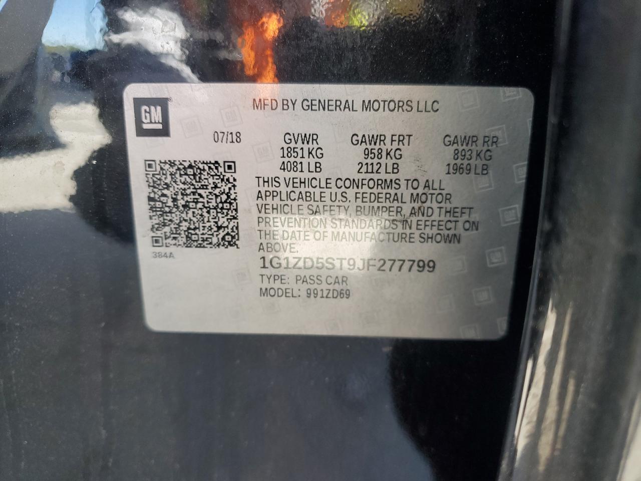 2018 Chevrolet Malibu Lt VIN: 1G1ZD5ST9JF277799 Lot: 92669065