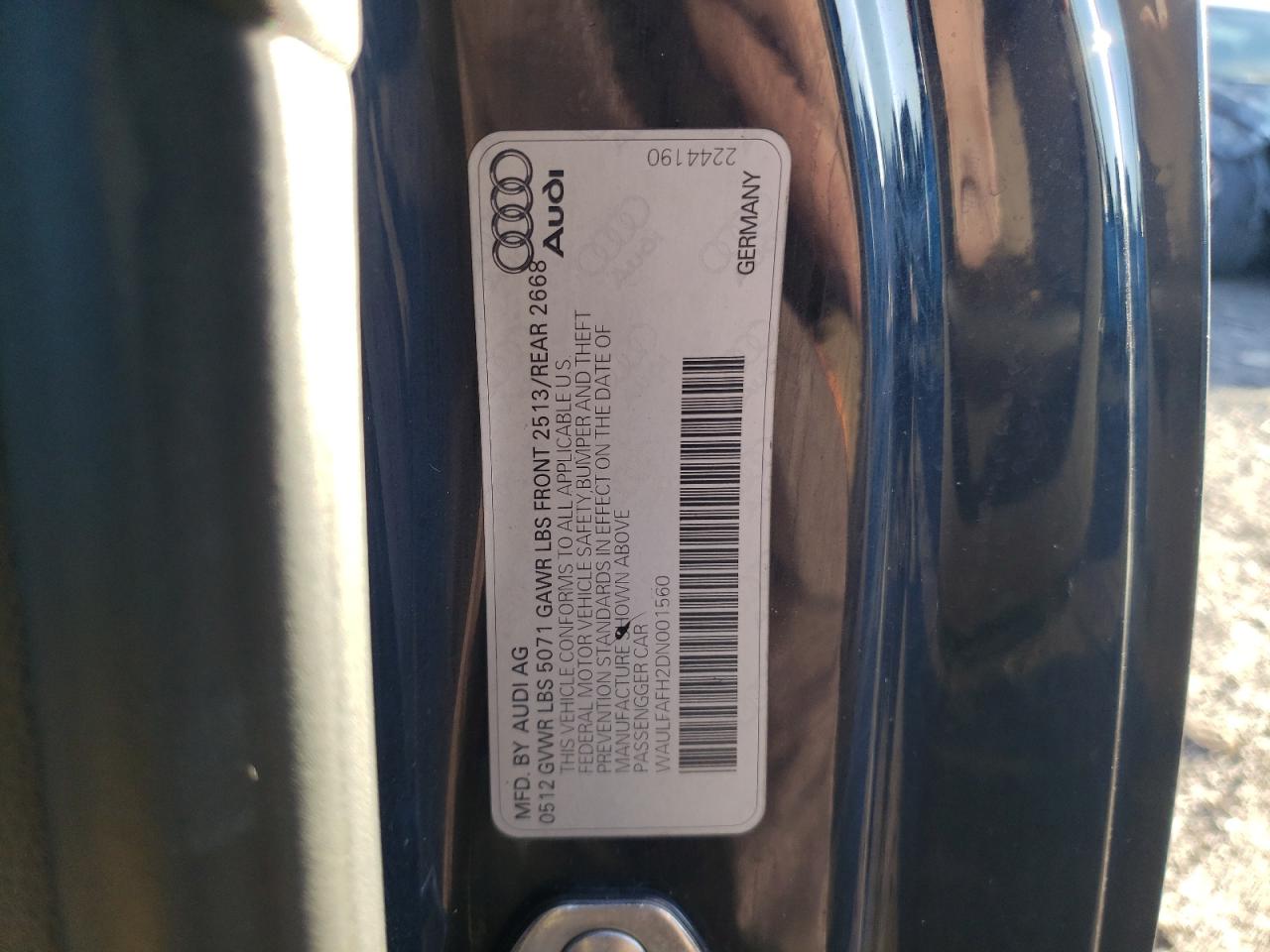 2013 Audi A5 Premium Plus VIN: WAULFAFH2DN001560 Lot: 92055485