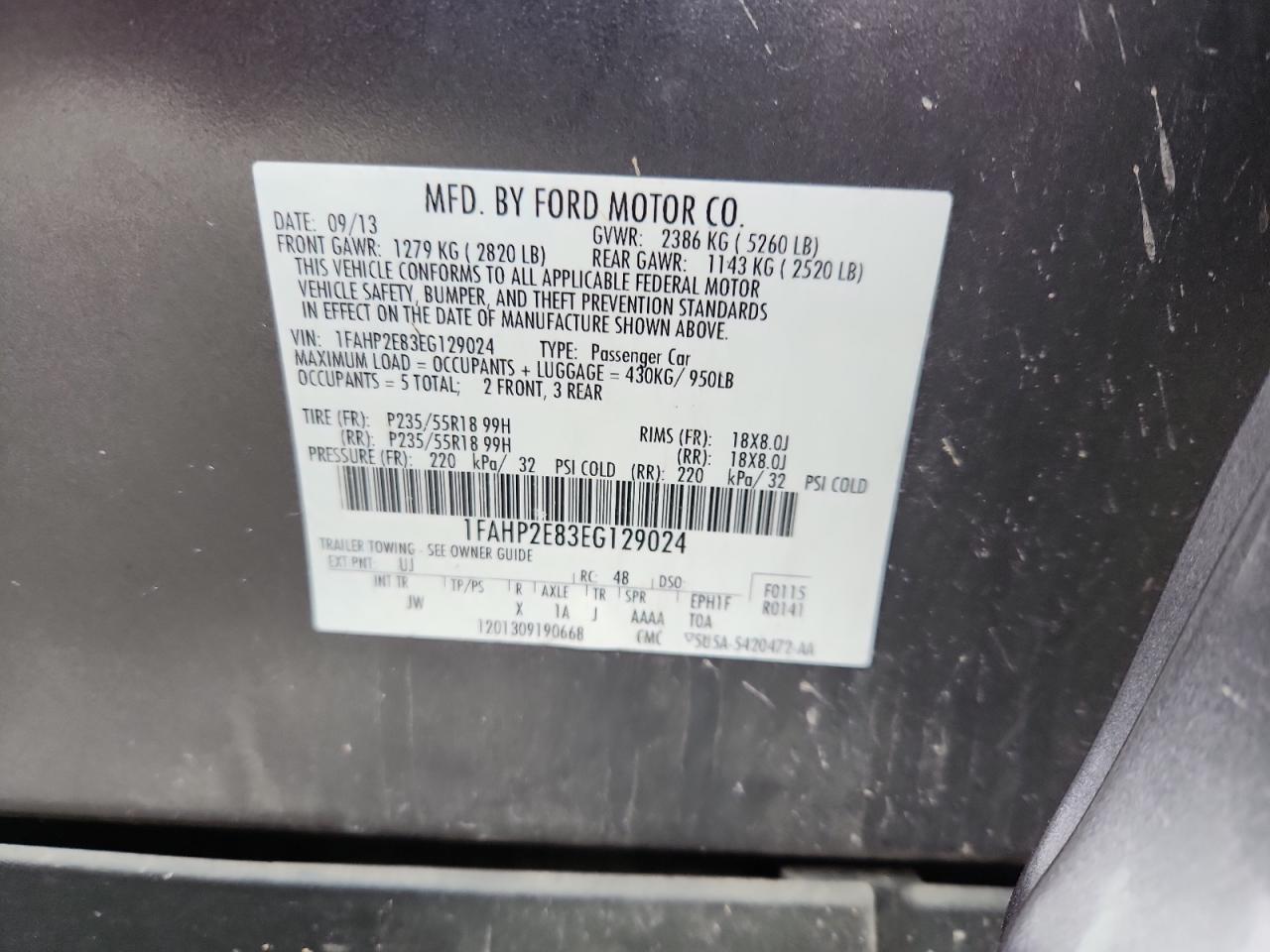 2014 Ford Taurus Sel VIN: 1FAHP2E83EG129024 Lot: 91330295