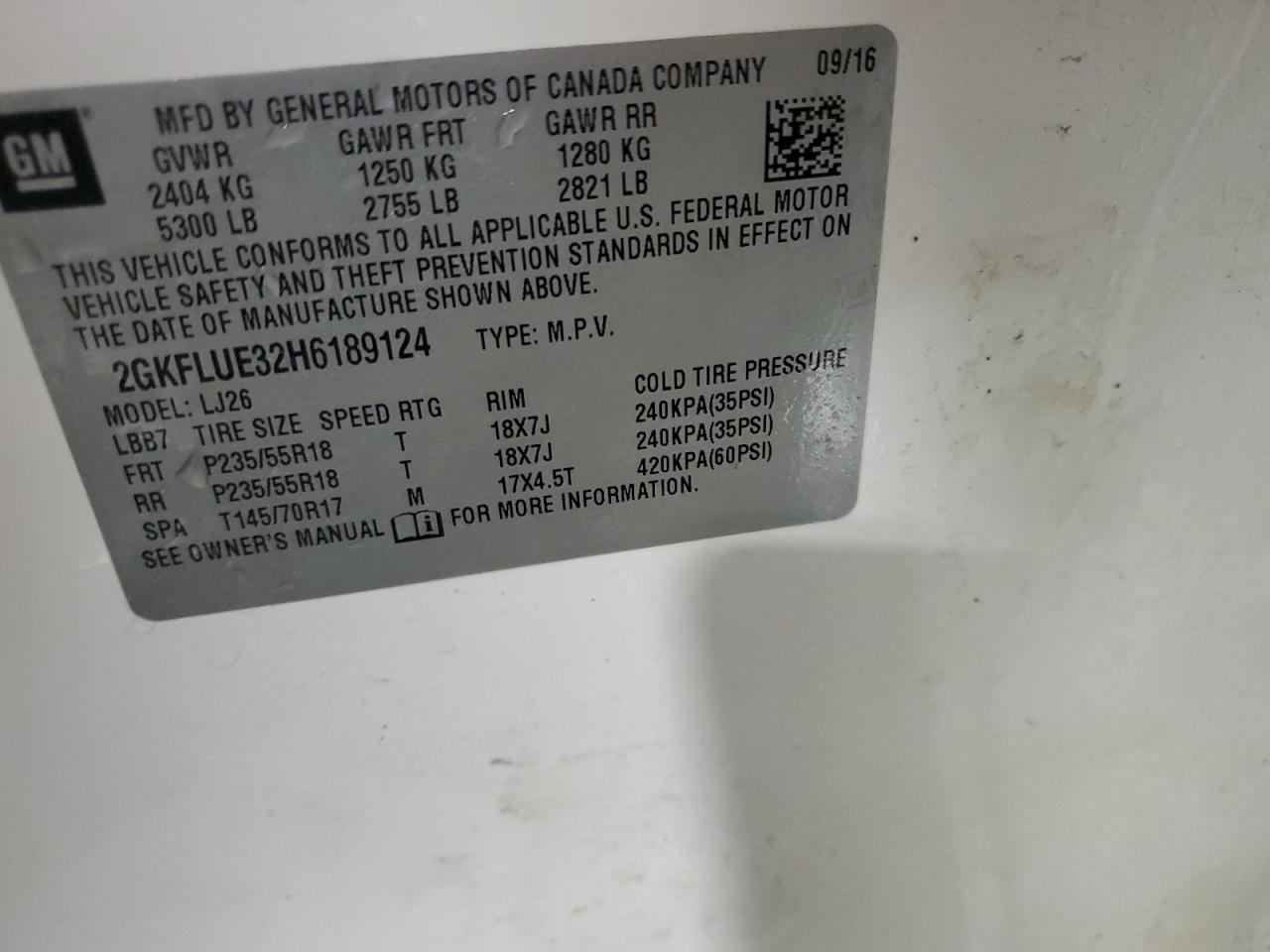 2017 GMC Terrain Slt VIN: 2GKFLUE32H6189124 Lot: 92100935