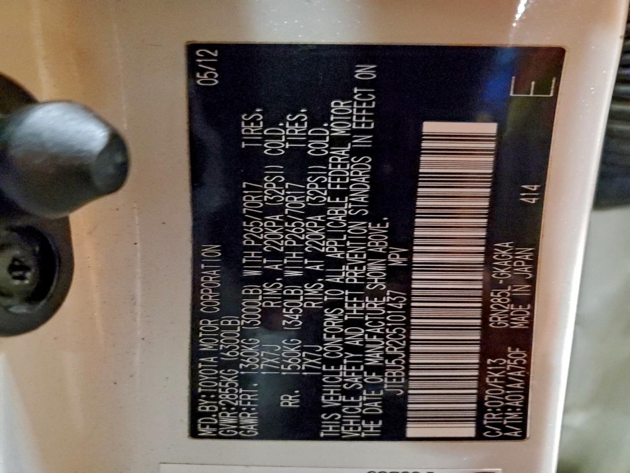 2012 Toyota 4Runner Sr5 VIN: JTEBU5JR2C5101437 Lot: 94244885