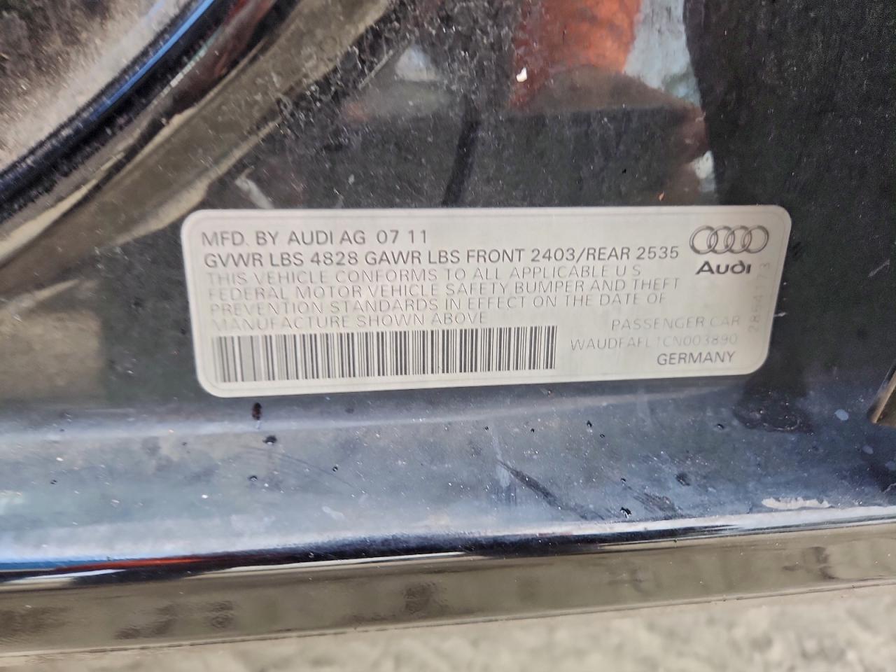 2012 Audi A4 Premium VIN: WAUDFAFL1CN003890 Lot: 94424415