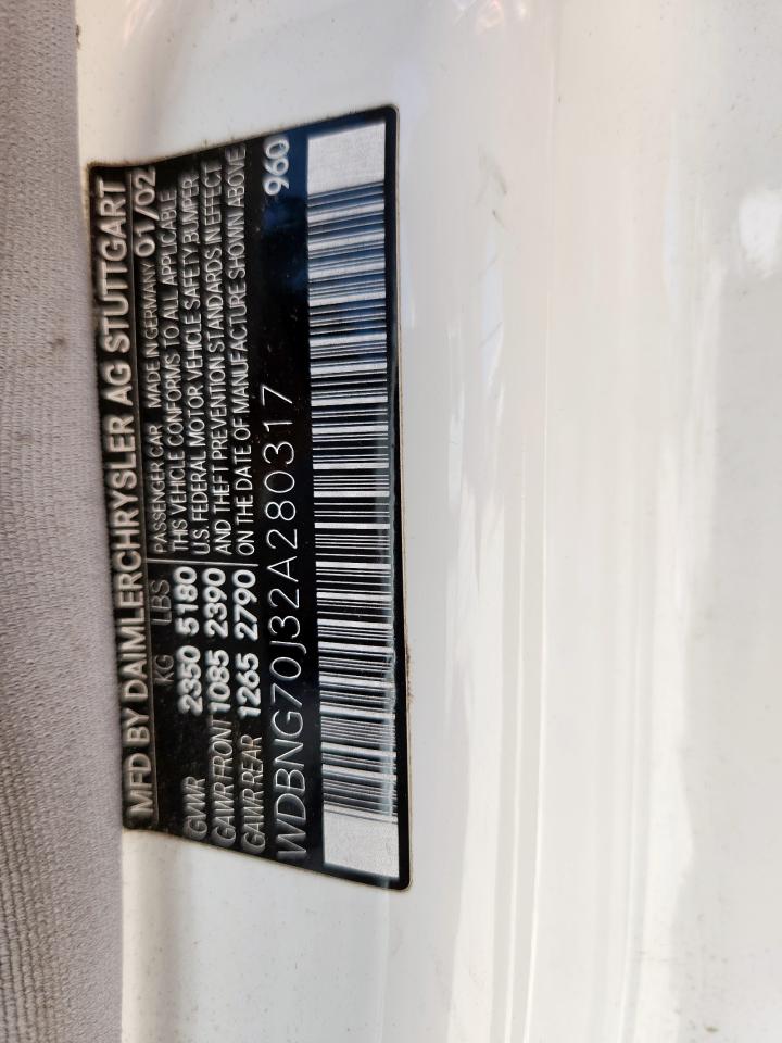 2002 Mercedes-Benz S 430 VIN: WDBNG70J32A280317 Lot: 92005955