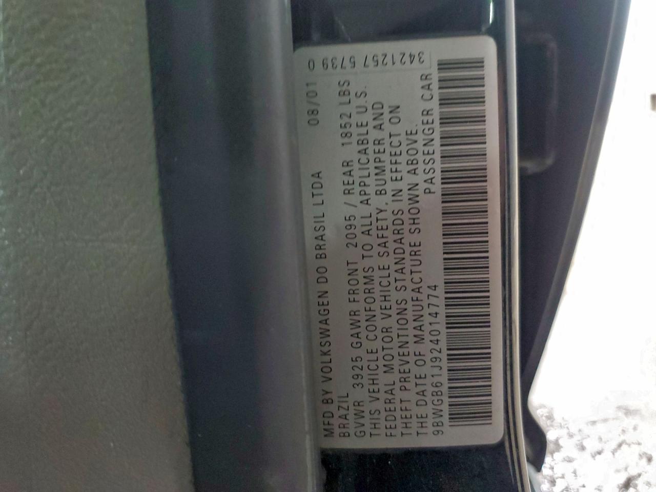 2002 Volkswagen Golf Gls VIN: 9BWGB61J924014774 Lot: 93867515