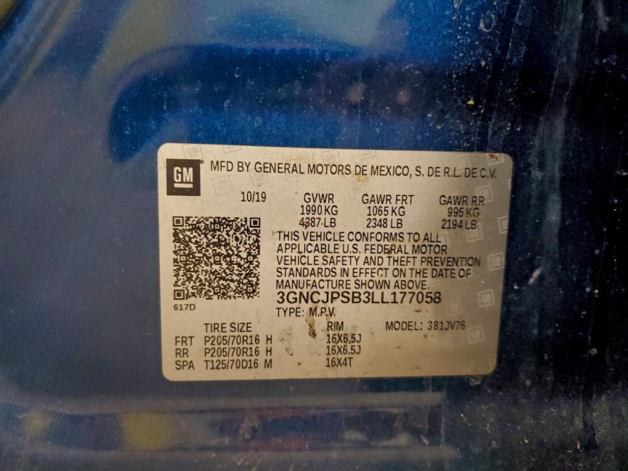 2020 Chevrolet Trax 1Lt VIN: 3GNCJPSB3LL177058 Lot: 94128415