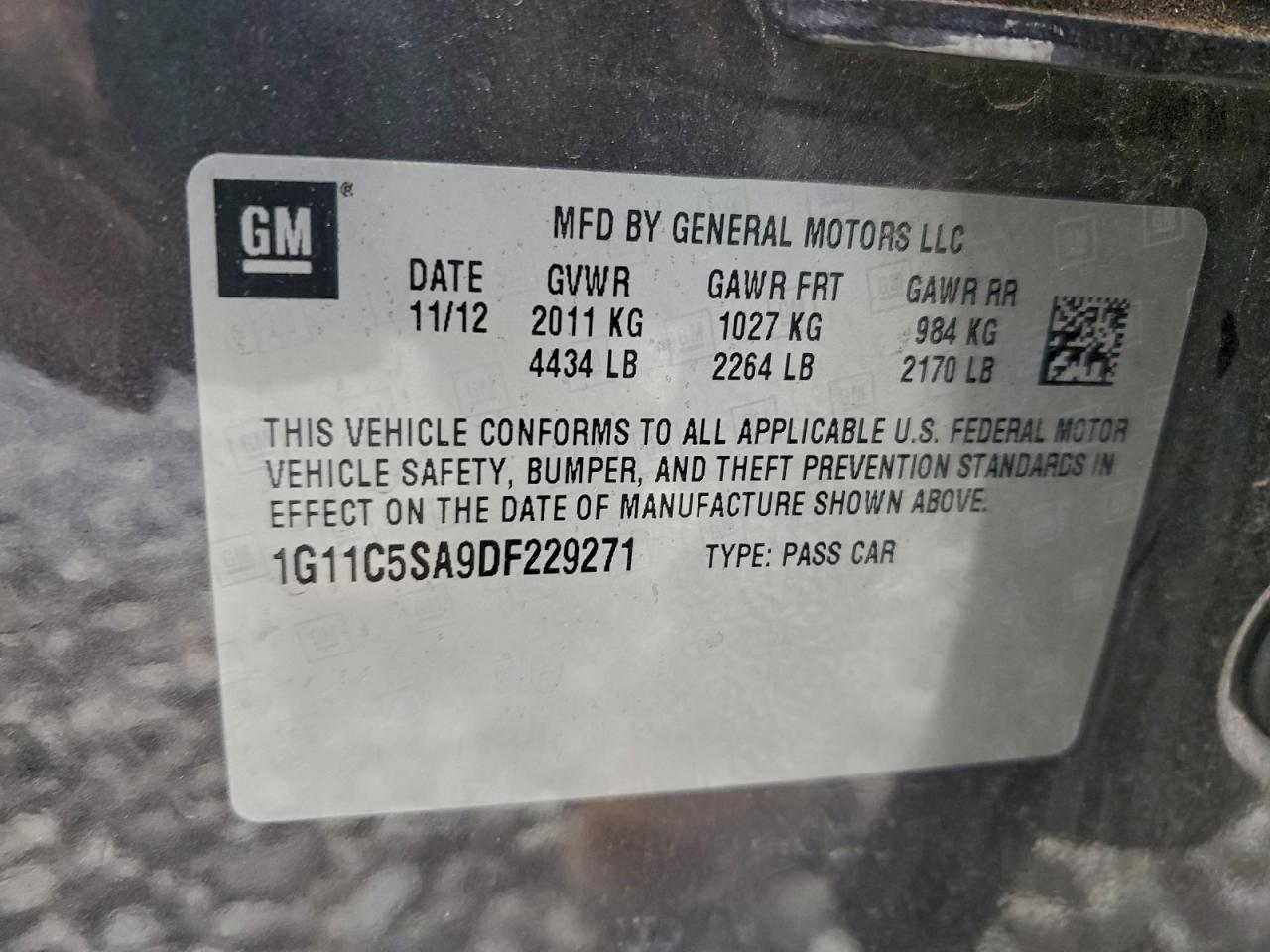 2013 Chevrolet Malibu 1Lt VIN: 1G11C5SA9DF229271 Lot: 94304965