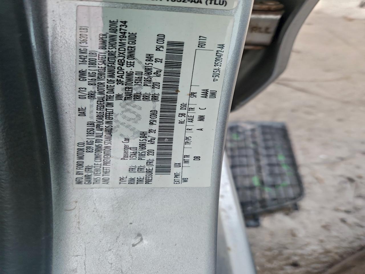 2013 Ford Fiesta Se VIN: 3FADP4BJXDM194734 Lot: 93616875