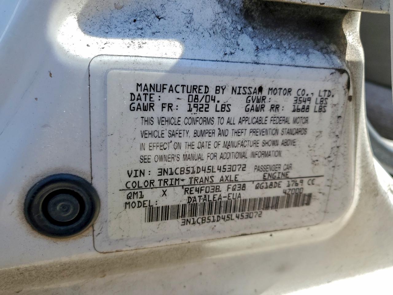 2005 Nissan Sentra 1.8 VIN: 3N1CB51D45L453072 Lot: 94594905