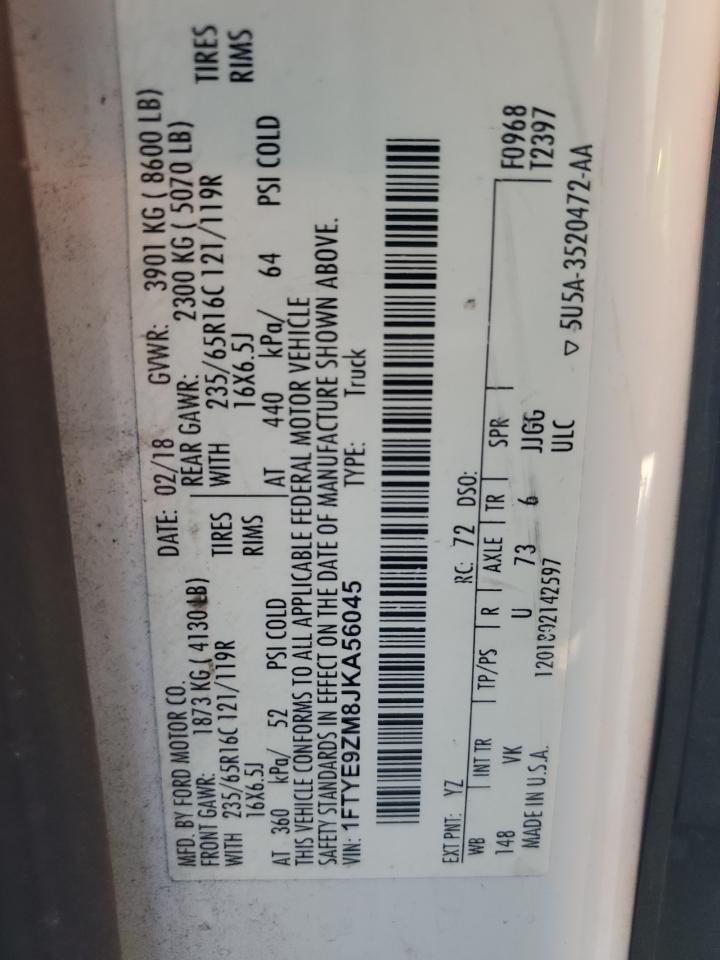 2018 Ford Transit T-150 VIN: 1FTYE9ZM8JKA56045 Lot: 91293545