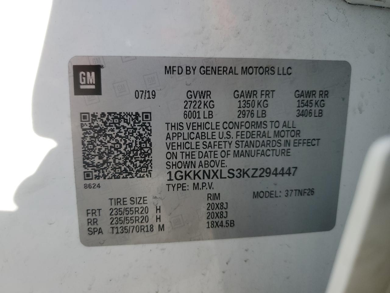 2019 GMC Acadia Denali VIN: 1GKKNXLS3KZ294447 Lot: 91980125