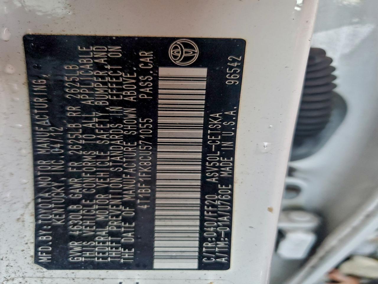 2012 Toyota Camry Base VIN: 4T1BF1FK8CU571055 Lot: 94542875