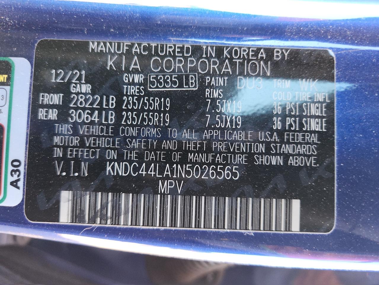 2022 Kia Ev6 Gt Line VIN: KNDC44LA1N5026565 Lot: 91144595