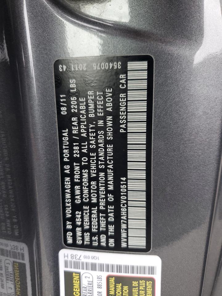 2012 Volkswagen Eos Lux VIN: WVWFW7AH6CV010514 Lot: 92447455