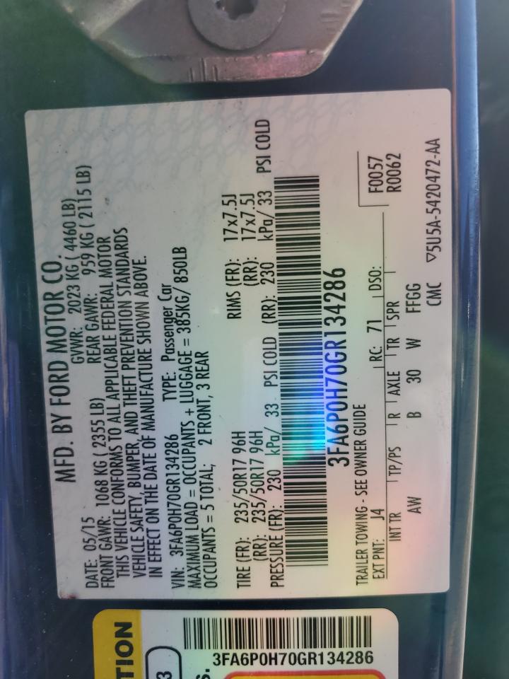 2016 Ford Fusion Se VIN: 3FA6P0H70GR134286 Lot: 90665345