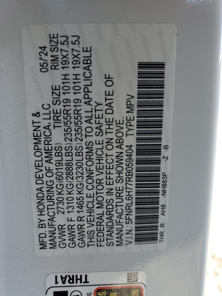 2024 Honda Odyssey Sport VIN: 5FNRL6H77RB059404 Lot: 91433695