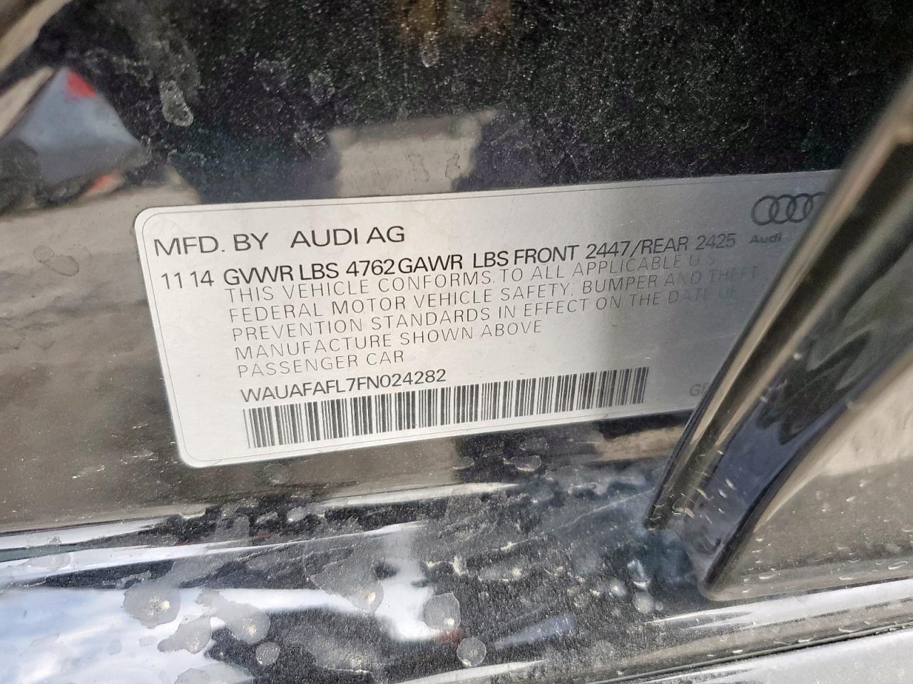 2015 Audi A4 Premium VIN: WAUAFAFL7FN024282 Lot: 93664565