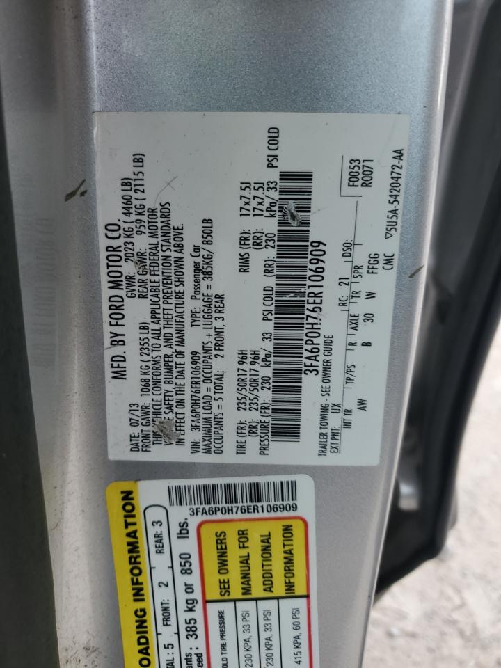 2014 Ford Fusion Se VIN: 3FA6P0H76ER106909 Lot: 93725805