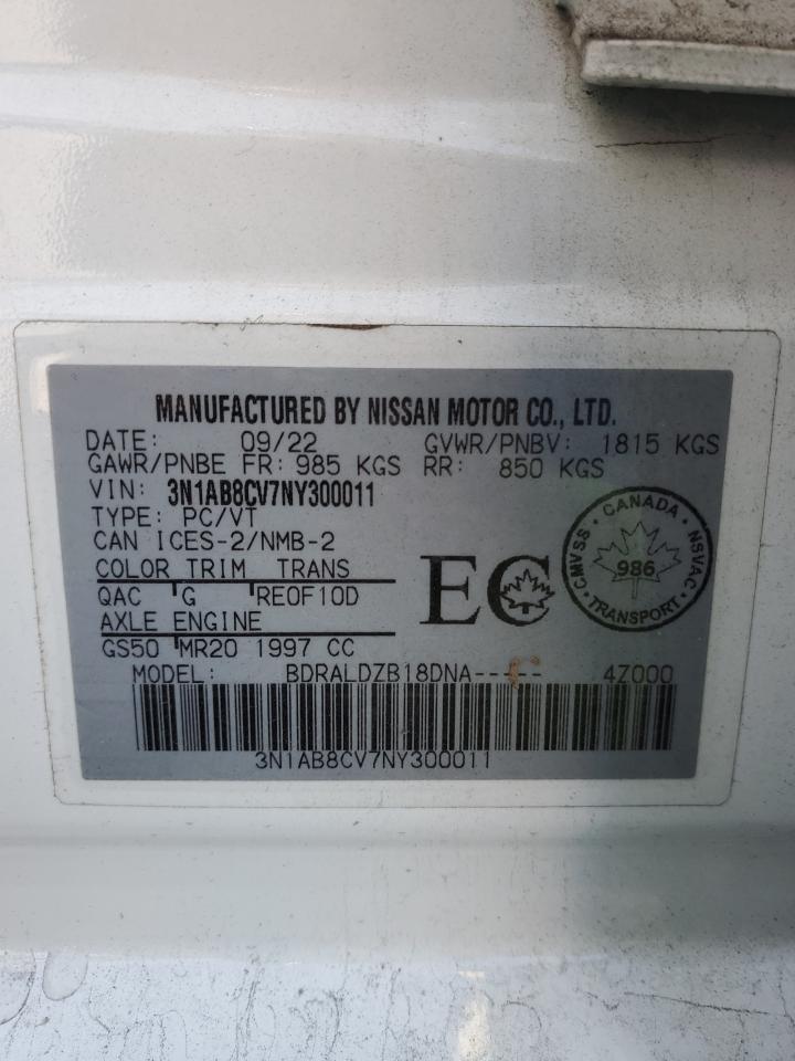 2022 Nissan Sentra Sv VIN: 3N1AB8CV7NY300011 Lot: 91058155