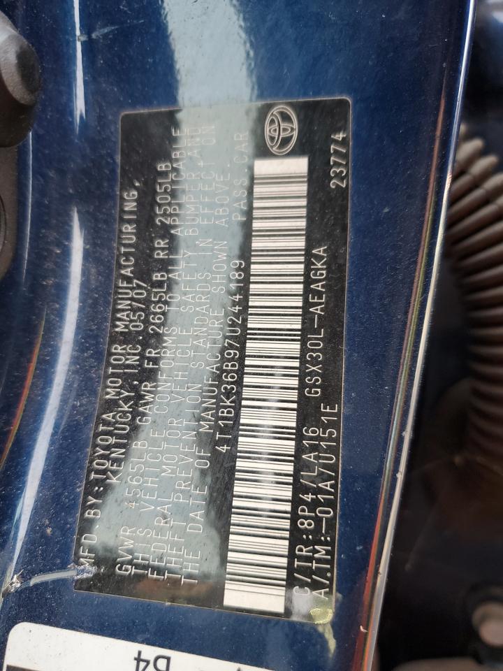 2007 Toyota Avalon Xl VIN: 4T1BK36B97U244189 Lot: 92407155