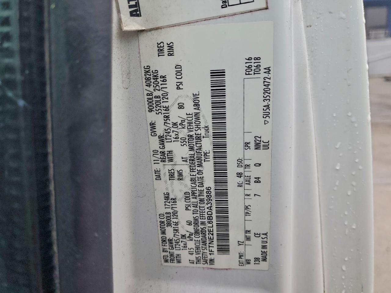 2011 Ford Econoline E250 Van VIN: 1FTNE2EL6BDA39886 Lot: 94085435