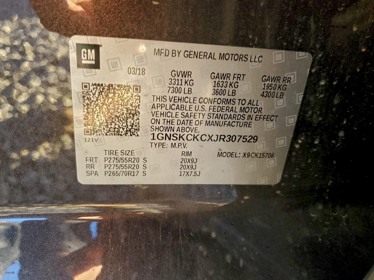 2018 Chevrolet Tahoe K1500 Premier VIN: 1GNSKCKCXJR307529 Lot: 94070935