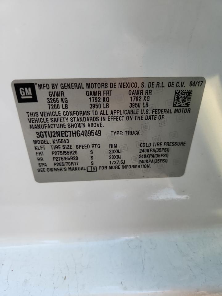 2017 GMC Sierra K1500 Slt VIN: 3GTU2NEC7HG409549 Lot: 93445765