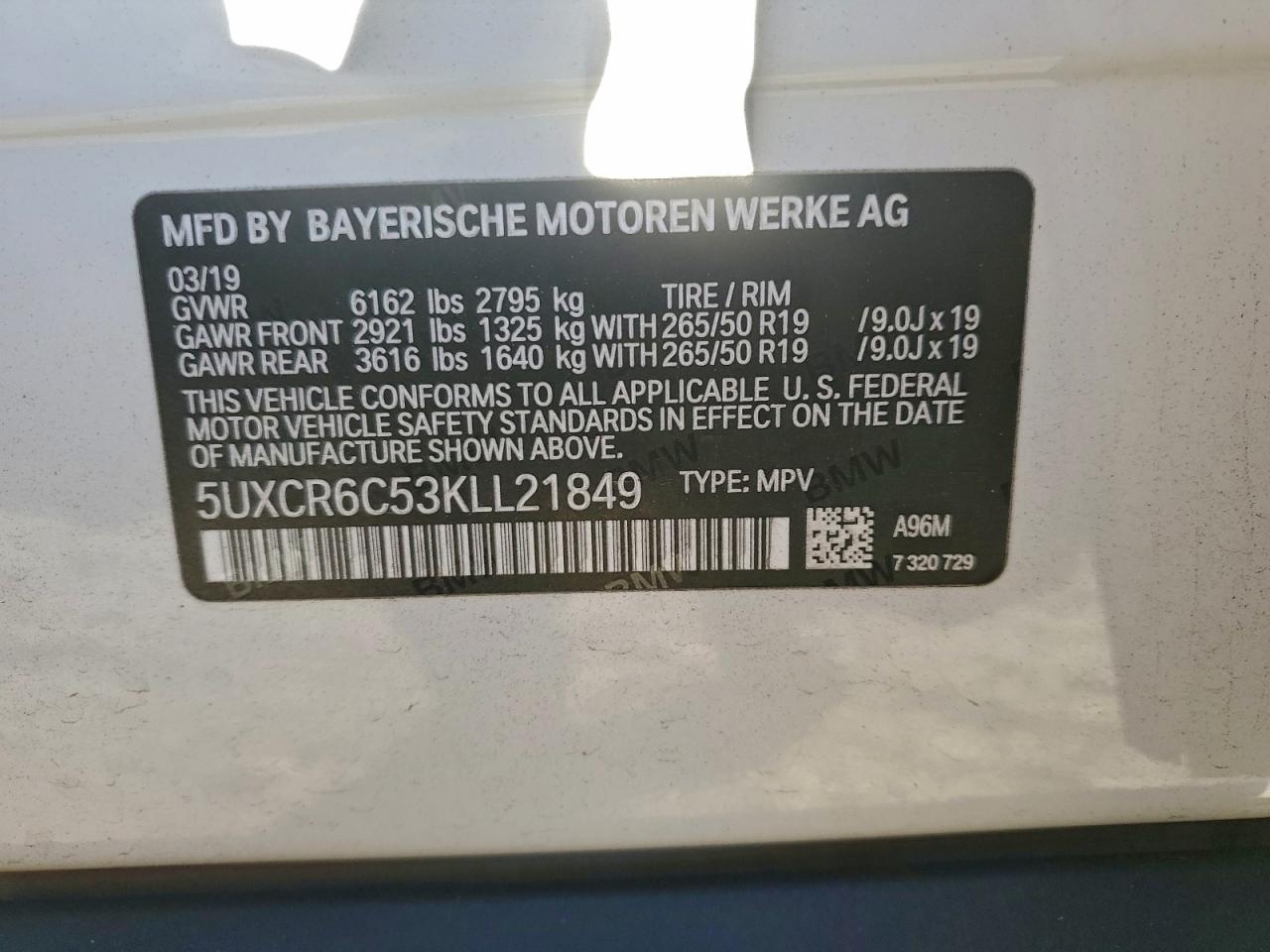 2019 BMW X5 xDrive40I VIN: 5UXCR6C53KLL21849 Lot: 93085805