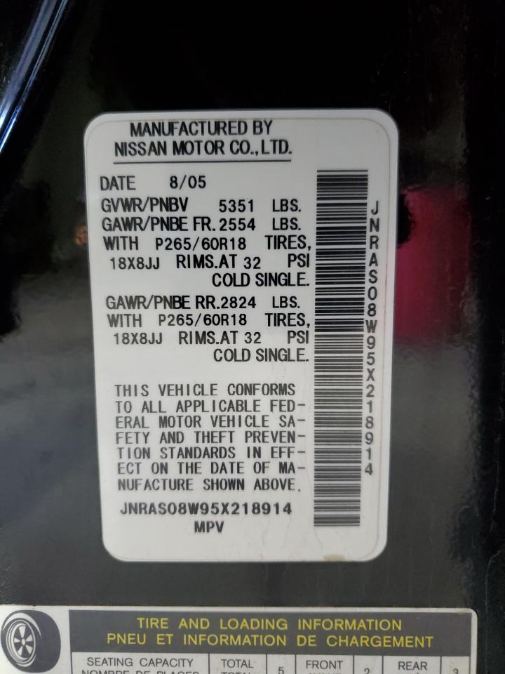 2005 Infiniti Fx35 VIN: JNRAS08W95X218914 Lot: 91902705