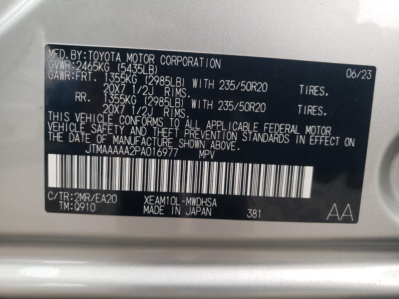 2023 Toyota Bz4X Xle VIN: JTMAAAAA2PA016977 Lot: 90756335