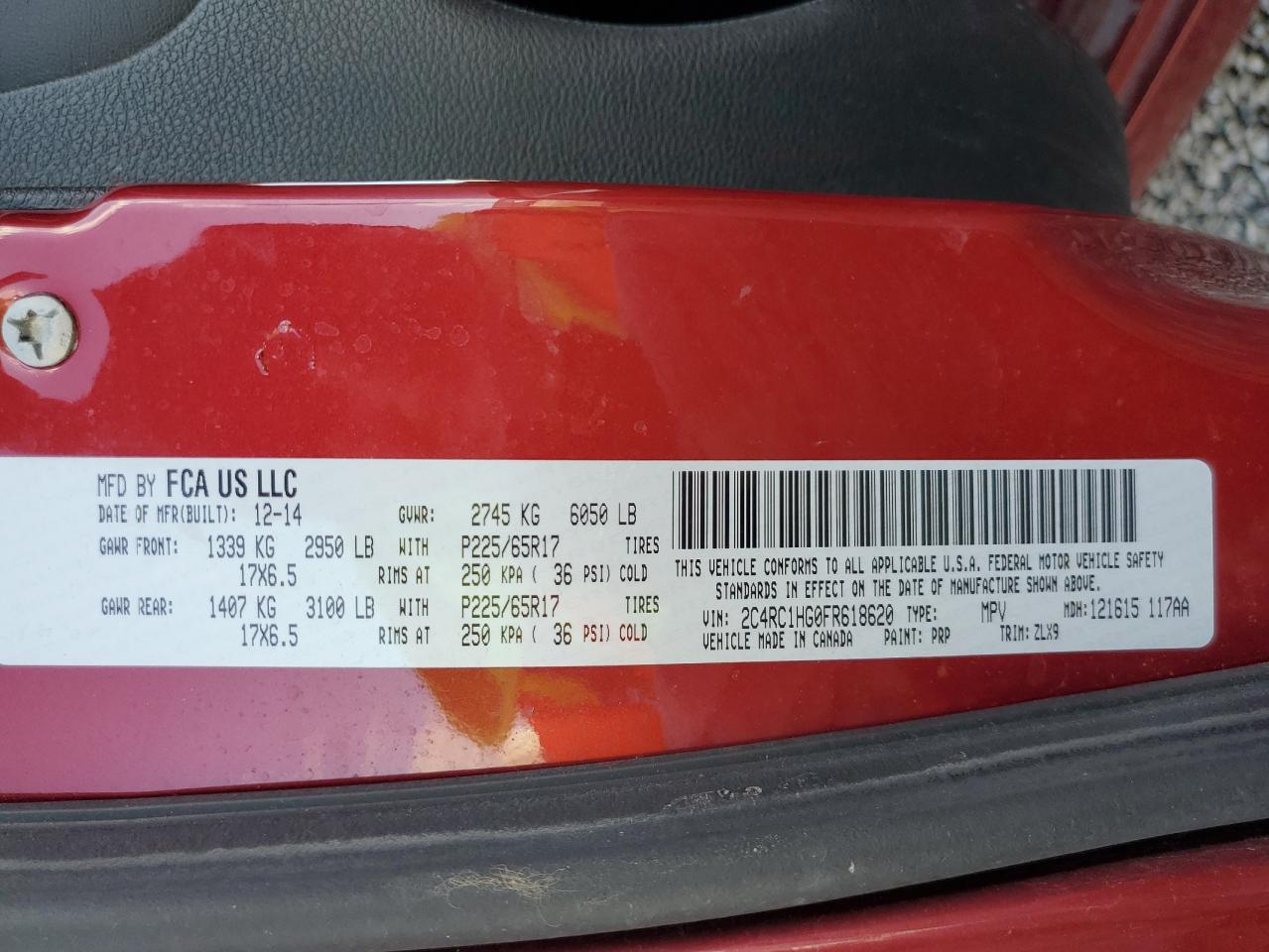 2015 Chrysler Town & Country S VIN: 2C4RC1HG0FR618620 Lot: 92331895