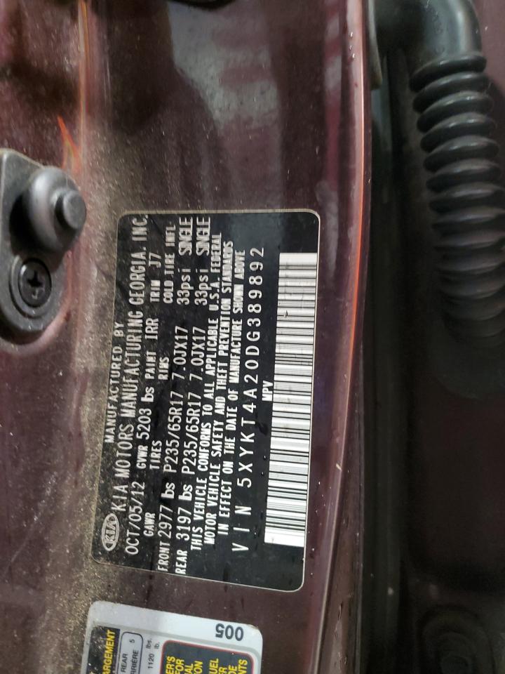 2013 Kia Sorento Lx VIN: 5XYKT4A20DG389892 Lot: 91055255