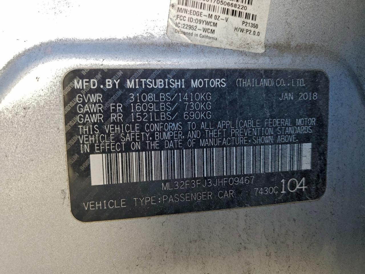 2018 Mitsubishi Mirage G4 Es VIN: ML32F3FJ3JHF09467 Lot: 93889565