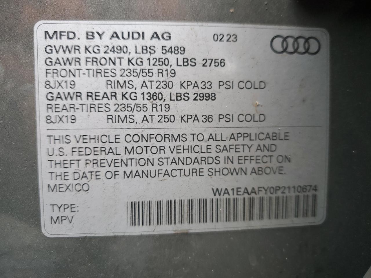 2023 Audi Q5 Premium Plus 45 VIN: WA1EAAFY0P2110674 Lot: 91220005