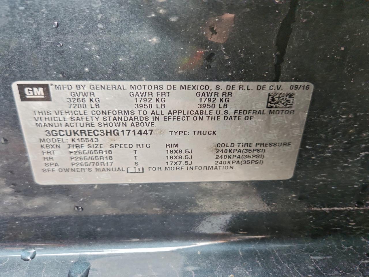 2017 Chevrolet Silverado K1500 Lt VIN: 3GCUKREC3HG171447 Lot: 94351555