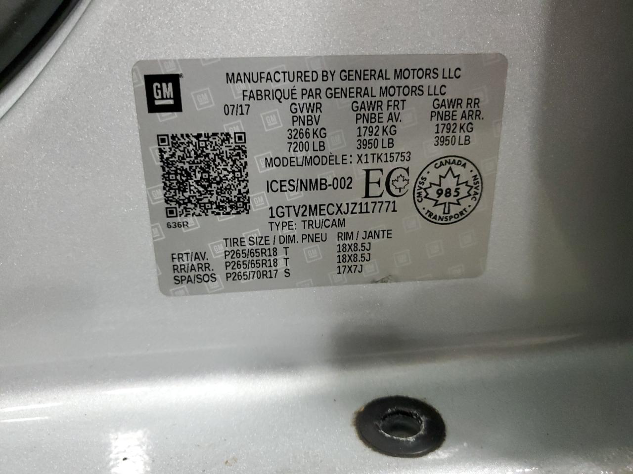 2018 GMC Sierra K1500 Sle VIN: 1GTV2MECXJZ117771 Lot: 90740635